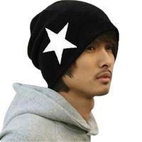 【YD】 Fashion Men Beanie Hat Hip-Hop Star Pattern Warm Woolen Yarn Knit Cap for