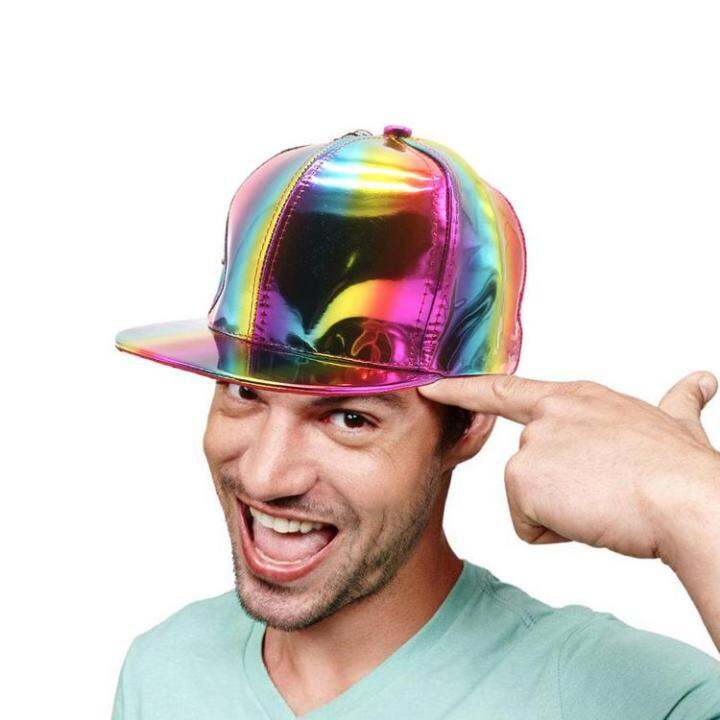 adjustable-shiny-holographics-baseball-caps-hip-hop-flat-brim-rock-snapback-hat-reflective-fashion-rave-cosplay-caps-for-dance-glastonbury-festival-justifiable