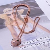 Europe America Designer Luxury Sweater Chain Men Women Lady Micro-Inlaid Full Czech Zircon Leopard Pendant Long Necklace