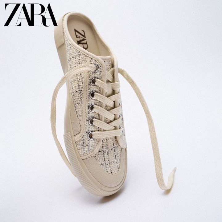 zara-ใหม่-รองเท้าผ้าใบ-ผูกเชือก-สีเบจอ่อน-ลิมิเต็ด-สําหรับผู้หญิง-12831810002