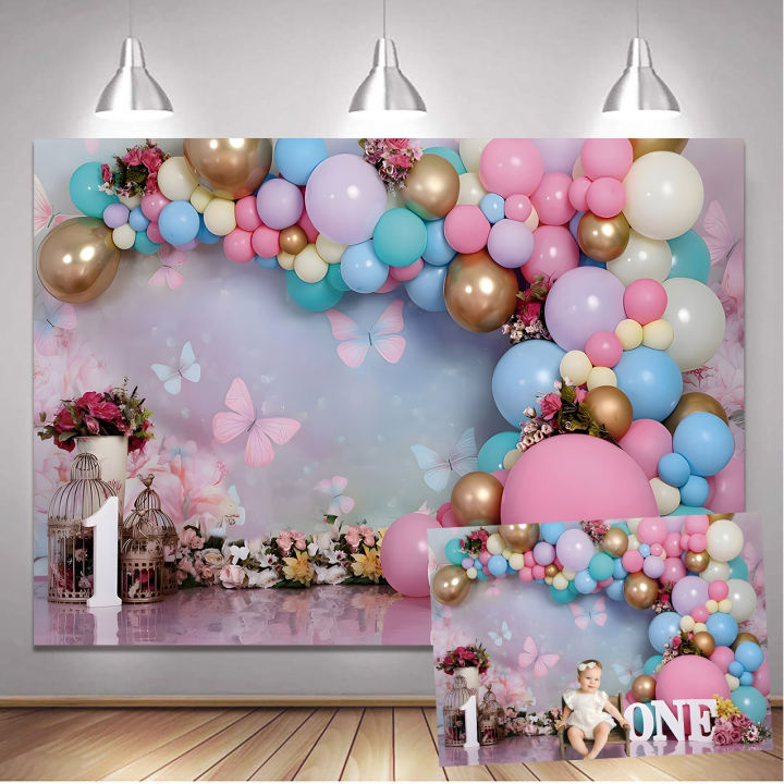 Pink Balloon Butterfly Background Baby Shower Children's Birthday Party ...