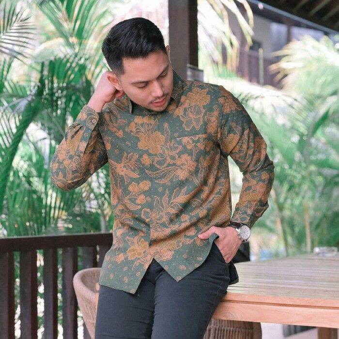 Kemeja Batik Bagus Pria Lengan Panjang Dobby Lasem Batik Warna Hijau