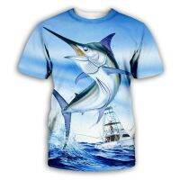 เสื้อยืด Marlin Sea Fish Tunna สำหรับผู้ชาย เสื้อยืด Tunny Top 3D Thunnus Thynnus Printed เสื้อยืดผู้หญิง แขนสั้น XS-5XL