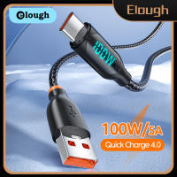 Elough 5A QC 4/0ชนิดที่ชาร์จไฟรวดเร็ว USB สายเคเบิ้ล Type C สำหรับ Huawei Mate 40 30 Pro Samsung Xiaomi ข้อมูลการแสดงผลแบบดิจิตอลสาย USB C 1M/2M