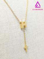 CJ Jewelry สร้อยคอแฟชั่นพร้อมจี้อักษร H + ไม้กางเขน งานสแตนเลเลเซอร์สีทอง รหัส NG25