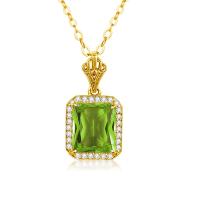 Pendant Necklaces For Women Peridot Gemstone With Diamond 18K Gold Jewellery Square Shape Engrave Female Silver 925 Jewelry New