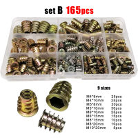 75/165pcs M4 M5 M6 M8 M10 Hex Hexagon Socket Head Wood Furniture Bed Cabinet Table Thread Embedded Insert Nut E-nut Set Kit Box Nails Screws Fasteners