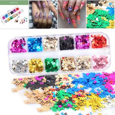 UIEEPGP Nail Sequins Decor Holographic 3D Glitter Butterfly Flakes Decals