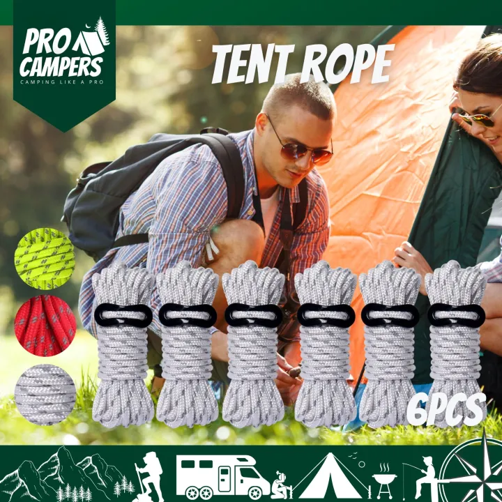 6Pcs Tent Guy Line Ropes Reflective Cord Tent Guide Nylon Rope Paracord ...