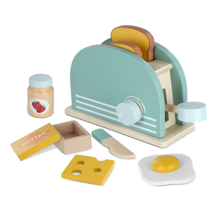 ชุดเครื่องปิ้งขนมปังอาหารเช้า-ชุดของเล่นเด็กทำจากไม้แบบอาหารเช้าสมมติ