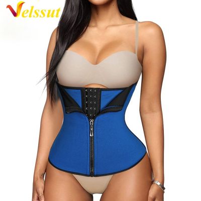 【LZ】 Velssut-Cintura Trainer Para Mulheres Cinto De Sauna Faixa De Barriga Espartilho Cinta De Emagrecimento Neoprene Body Shaper Zipper Perda De Peso