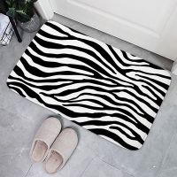 Zebra Tiger Striped Pattern Kitchen Bath Entrance Door Mat Bedroom Anti-Slip Absorbent Home Decor Coral Velvet Carpet Doormat