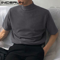 [Perfectly] INCERUN เสื้อเบลาส์ลำลองแขนสั้นคอสูงสำหรับผู้ชาย (สไตล์เกาหลี)