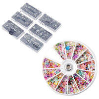 1200Pcs Wheel Mixed 3D DIY Nails Glitter Shining Rhinestones &amp; 6Pcs Fashion Durable 3D Silica Gel Mold for Nail