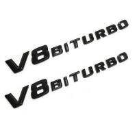 1คู่เงาวาวสีดำ V8 BITURBO พลาสติกติดท้ายรถมีตัวอักษรสติ๊กเกอร์ตบแต่งสำหรับ Mercedes Benz AMG