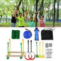 7pcs Slackline ชุดปีนเขาเด็ก แขวนอุปสรรคอุปกรณ์การฝึกอบรม นักรบนินจาสายอุปสรรคหลักสูตรชุด ความจุแบริ่งสูง การฝึกทรงตัว