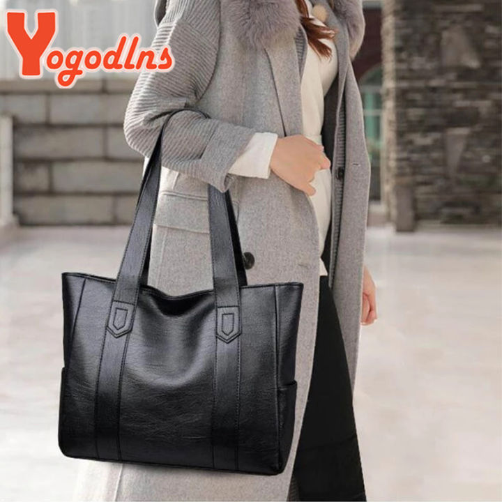 yogodlns-drop-shipping-แฟชั่นสีดำ-tote-กระเป๋าผู้หญิง-pu-หนังไหล่กระเป๋าขนาดใหญ่ความจุกระเป๋าสีทึบกระเป๋าถือ