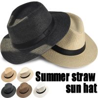 【CC】 Handwoven Hat Beach Vacation Panama Jazz Men Hawaii Sunshade Gangster Cap