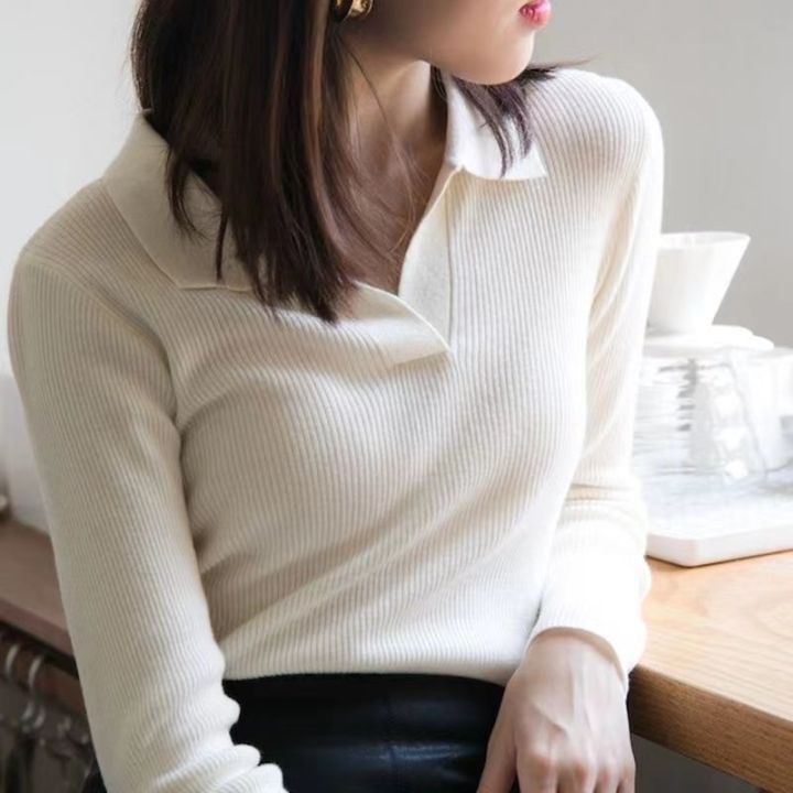 ผู้หญิงฤดูใบไม้ร่วงลายถักเสื้อ-bottoming-เวอร์ชั่นเกาหลีสไตล์เรียบง่ายเสื้อกันหนาวอ่อนโยนคอวีภายในเสื้อกันหนาวถักด้านบน