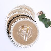 Round 38cm Nordic Style Non-slip Kitchen Placemat Coaster Cotton Linen Embroidery Pad Dish Coffee Cup Table Mat Home Decor 51001