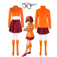 อะนิเมะ Velma เครื่องแต่งกายคอสเพลย์ตัวละครภาพยนตร์สีส้มชุดฮาโลวีนเครื่องแต่งกายสำหรับผู้หญิงสาวเครื่องแต่งกายคอสเพลย์วิกผม