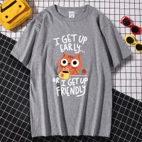 Morning Cat Hip Hop Coffee Cat Printing Mens Clothing Hip Hop Loose T-Shirts Fashion Oversized Loose Summer Male  New