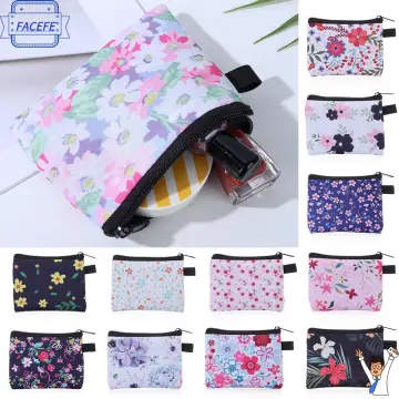 Small Cute Cosmetic Bags Floral Plaid Print Sanitary Napkin Holder Pouch  Girl Women Coin Money Card