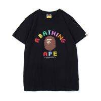 BAPE แขนสั้นผ้าเสื้อยืดพิกเซลลายการ์ตูน,ใช้ได้กับลำลองสำหรับวัยรุ่นทรงหลวมฤดูร้อน