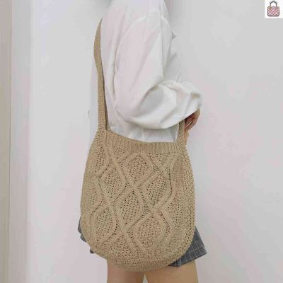 Women Knitted Shoulder Bags Large Capacity Weave Shopping Crossbody Handbag