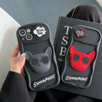 3D การ์ตูนน่ารักลายพิทบูลสีดำสีแดงสำหรับ IPhone14 13 12 11 Pro Max สำหรับเคสโทรศัพท์เป็นคู่แฟชั่น