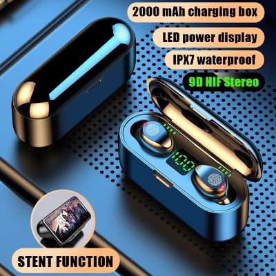 Digital Display TWS Bluetooth-compatible V5.0 Earphones Wireless Headphone 9D Stereo Sports Earbuds Headsets with Microphone F9