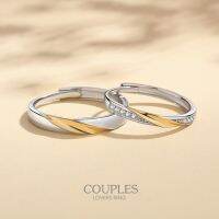 s925 Couples ring 26 แหวนคู่รักเงินแท้  สีทูโทน ตัดกัน 2 สี ดูโดดเด่น  ประดับ Cubic Zirconia (CZ) ปรับขนาดได้