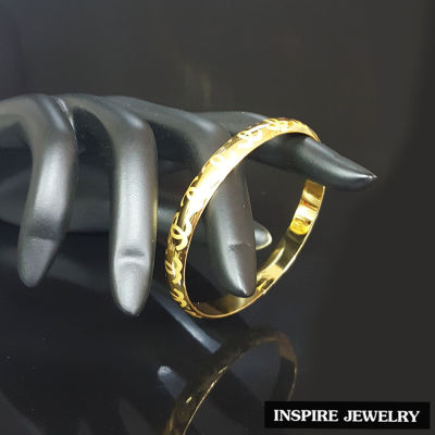 Inspire Jewelry ,กำไล Design CN  สวยหรู กำไลทองเกลี้ยงทำลาย ตัวเรือนกำไลหุ้มทอง 24K อย่างดี ขนาด 60 MM พร้อมกล่องกำไล หรือถุงกำมะหยี่