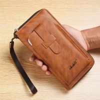 ZZOOI Vintage Solid Color Cell Phone Bag Men Wallet Men Purse Long  PU Leather Wallet Male Purse Clutch Bag Coin Bag Money Clips Small