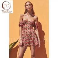 ??Floral dress เดรส เกาะอก ระบายชายTD416