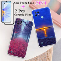 แบบ2 IN 1สำหรับ Realme C21Y เคส C25Y เคสโทรศัพท์ซิลิโคนพร้อมปกป้องหน้าจอเซรามิกกระจกแบบเทมเปอร์โค้ง