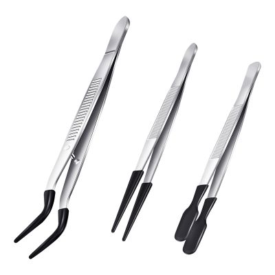 3 Pieces Tweezers with Rubber Tips Tweezers PVC Coated Tweezers Set, Rubber Straight and Flat Tip Tweezers