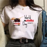 เสื้อยืดผ้าฝ้ายเสื้อยืดผู้หญิง Ulzzang Harajuku Tshirt Nutella การ์ตูน Tshirt สุภาพสตรี O คอสั้นแขน Tshirt ตลก Tshirt พิมพ์ T เสื้อ