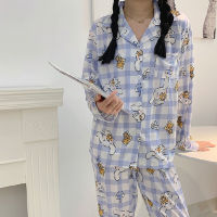 Womens Cute Cartoon Pajamas Set Turn-down Collar Pyjamas Long Sleeves Suit Soft Female Sleepwear Autumn Homewear Home Services