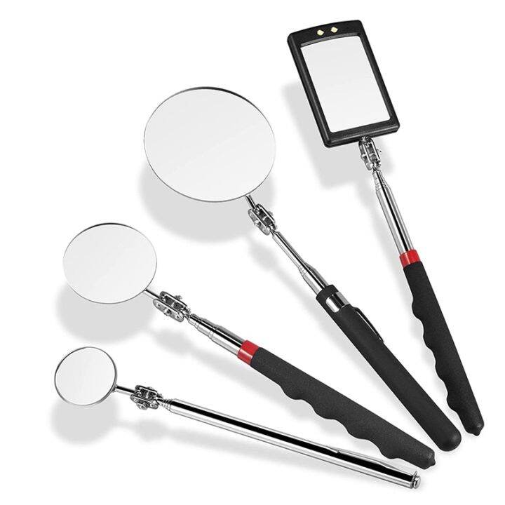4PCTelescoping Inspection Mirror,LED Lighted Flexible Telescoping