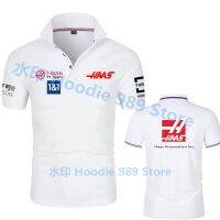 Formula 1 Haas Team Mick/Magnussen แฟนรถแข่งผู้ชายโปโลแบบลำลองฤดูร้อนเสื้อเชิ้ตแขนสั้น Turn Down พอดีเพรียวคอปก