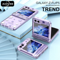 AUOVIEE เคสแบบรวมทุกอย่างบานพับชุบโปร่งใสรูปดาวหรูหราสำหรับ Samsung Galaxy Z Flip 5 4 3 ZFlip5กรณีกันกระแทกยากฝาหลัง