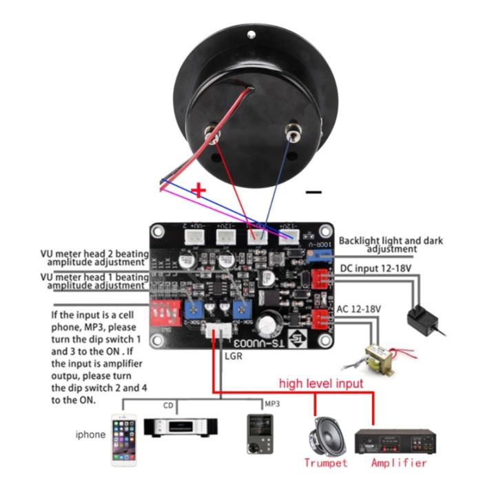 vu-ammeter-db-meter-ที่มีหลอดไฟ-อุปกรณ์เครื่องเสียงติดรถจักรยานที่มีความแม่นยำสูงอุปกรณ์ส่งสัญญาณเสียงพร้อมไฟแบคไลท์