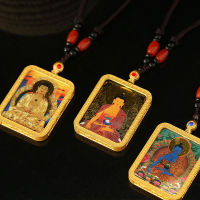 Huang Caishen Xiaotangka Green Tara Buddha Statue Fox Immortal Pendant Male and Female Amulet Buddha Tag Pendant Necklace Gilded Hanging Tag AYEF