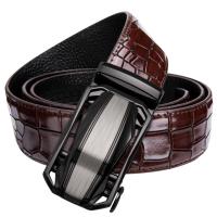 Hi-Tie Luxury Mens Casual Red Leather Belt for Jeans Fashion Crocodile Belts for Men Automatic Buckle Waist Belt Strap JC-2011