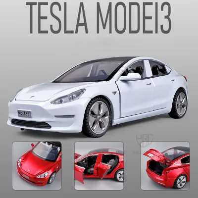 1/32 Tesla Model 3 Alloy Car Model Diecasts Electric New Energy Boy Vehicle Metal Toy With Sound Light For Kid Children Gifts