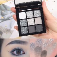 ✎ 9 Colors Punk Smokey Matte Glitter Eyeshadow Palette Cool Toned Gray and Black Eye Pigment Palette with Shimmering Shadows