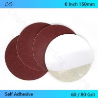 6 Inch 150mm Sandpaper Disc Self Adhesive Sanding Paper Aluminum Oxide Red Grain Round Grit 60 80 Dry Grinding Polishing Discs Cleaning Tools