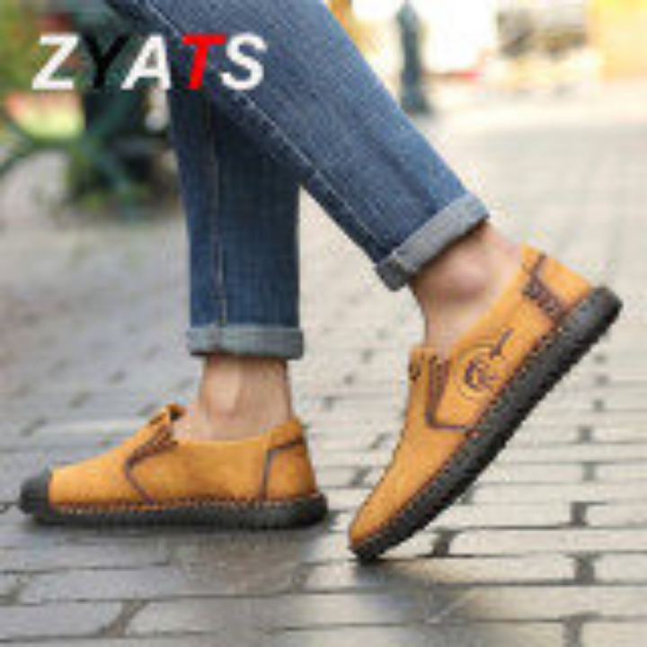 zyats-รองเท้าผู้ชายหนังส้นเตี้ยรองเท้ารองเท้าโลฟเฟอร์ลำลองรองเท้าสลิปออนขนาดใหญ่38-46สีเหลือง