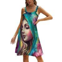 Virgin Mary Dress Mother Goddess Simple Dresses Spring Pattern Boho Sundress Strap Vestido Big Size 3XL 4XL